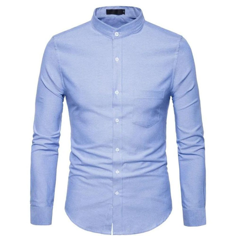 Camisa Social Masculina Oxford Slim de Algodão e Gola Mandarim