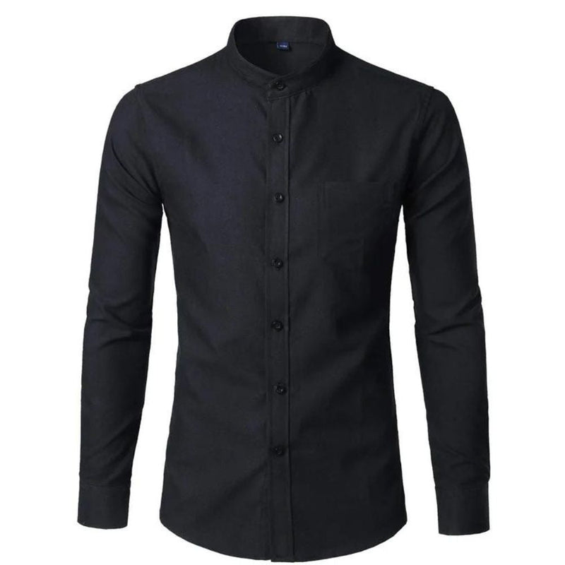 Camisa Social Masculina Oxford Slim de Algodão e Gola Mandarim