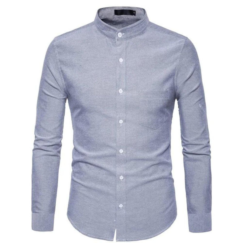 Camisa Social Masculina Oxford Slim de Algodão e Gola Mandarim