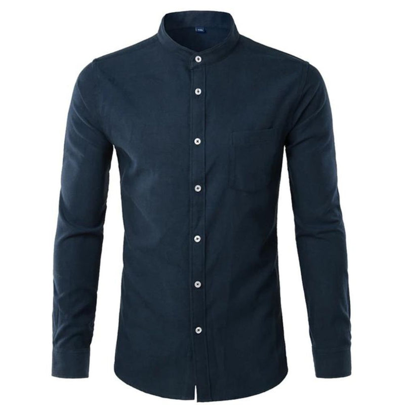 Camisa Social Masculina Oxford Slim de Algodão e Gola Mandarim