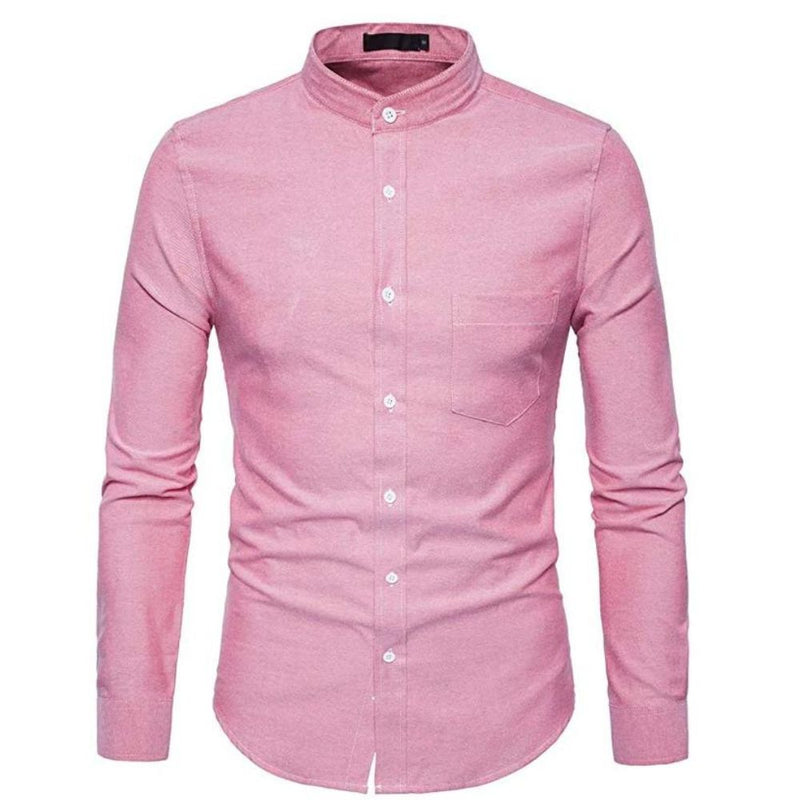 Camisa Social Masculina Oxford Slim de Algodão e Gola Mandarim