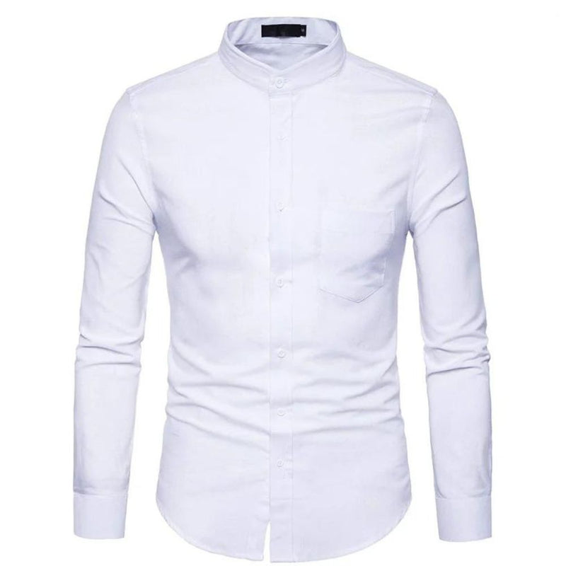 Camisa Social Masculina Oxford Slim de Algodão e Gola Mandarim