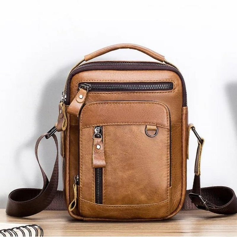 Bolsa de Couro Genuíno  Masculina Transversal Tiracolo