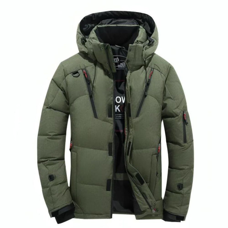 Jaqueta Masculina Casual Puffer Parka com Capuz à Prova de Vento