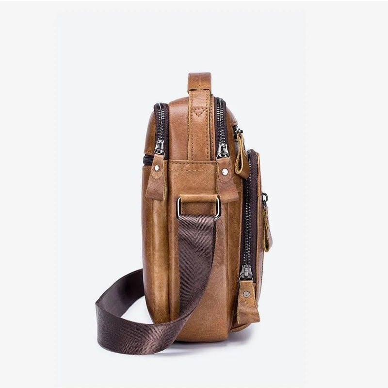 Bolsa de Couro Genuíno  Masculina Transversal Tiracolo