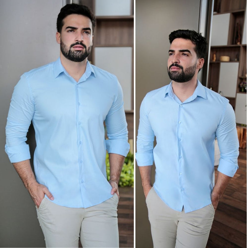 Camisa Social Masculina Slim com Elastano Linha UrbanoStyle