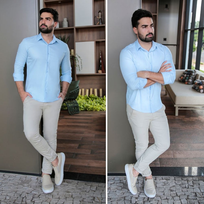 Camisa Social Masculina Slim com Elastano Linha UrbanoStyle