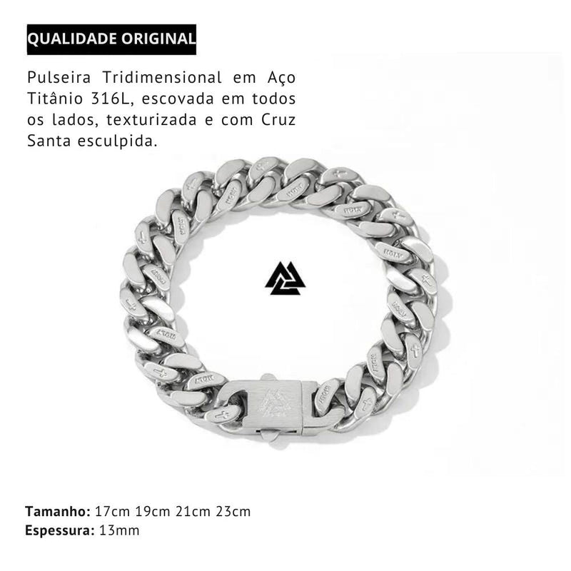 Pulseira Masculina Viking Corrente Cubana Aço Inoxidável