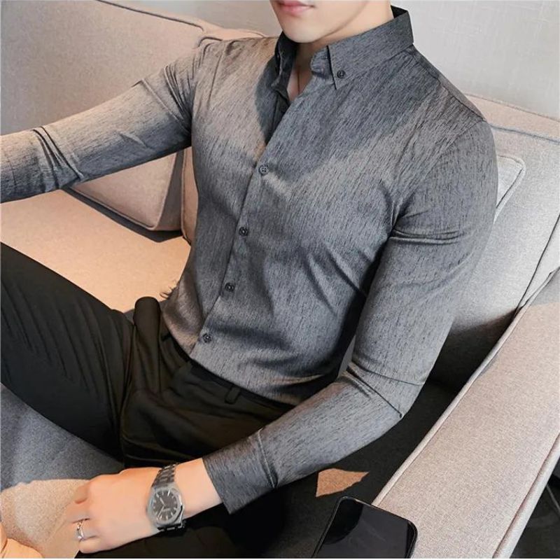 Camisa Social Masculina Anti-Rugas Manga Longa com Alta Elasticidade