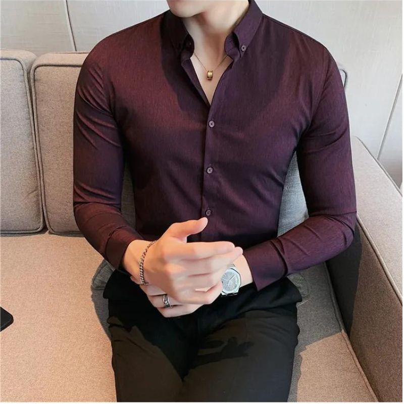 Camisa Social Masculina Anti-Rugas Manga Longa com Alta Elasticidade