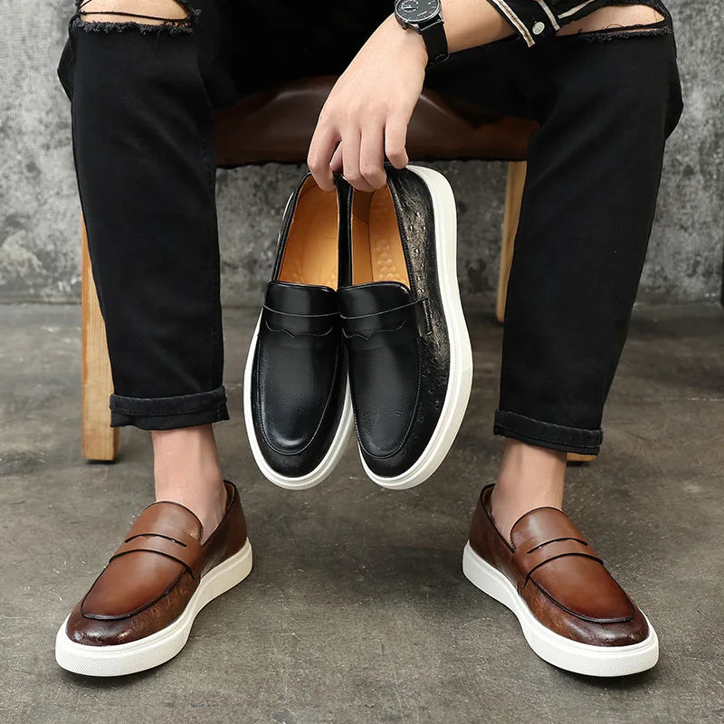 Sapato Mocassim Masculino Casual de Couro e Estilo Britânico