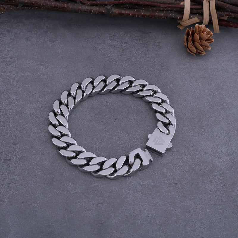 Pulseira Masculina Viking Corrente Cubana Aço Inoxidável