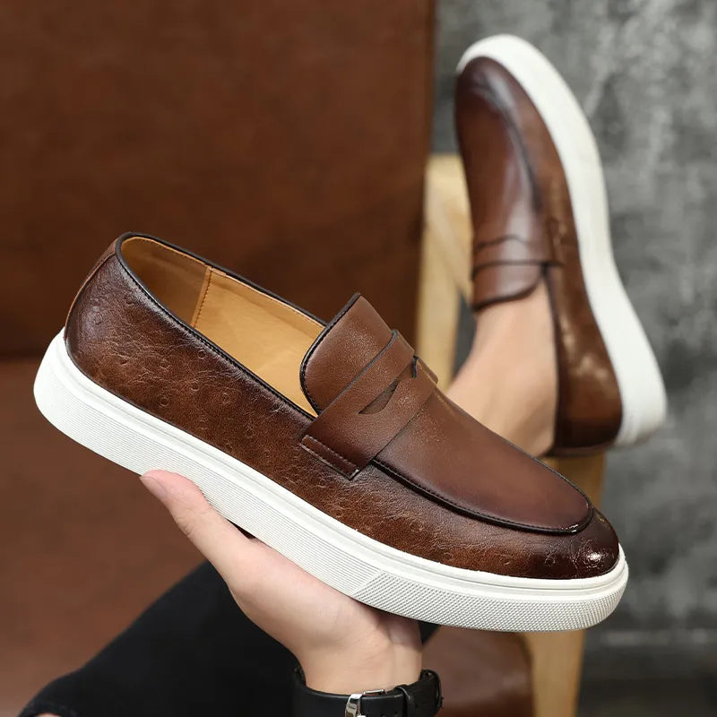 Sapato Mocassim Masculino Casual de Couro e Estilo Britânico