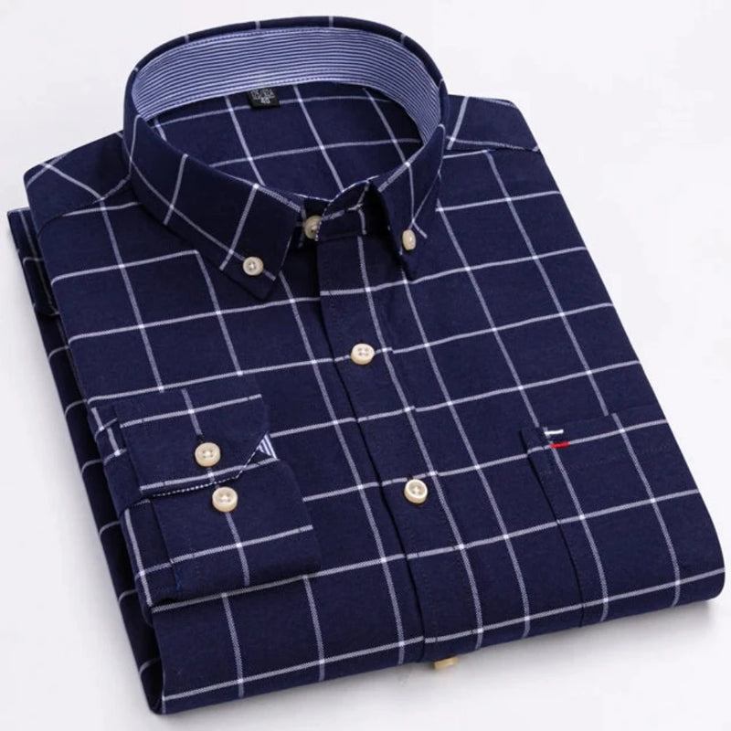 Camisa Social Masculina Oxford Xadrez 100% Algodão