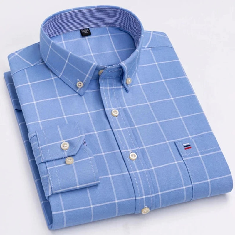 Camisa Social Masculina Oxford Xadrez 100% Algodão