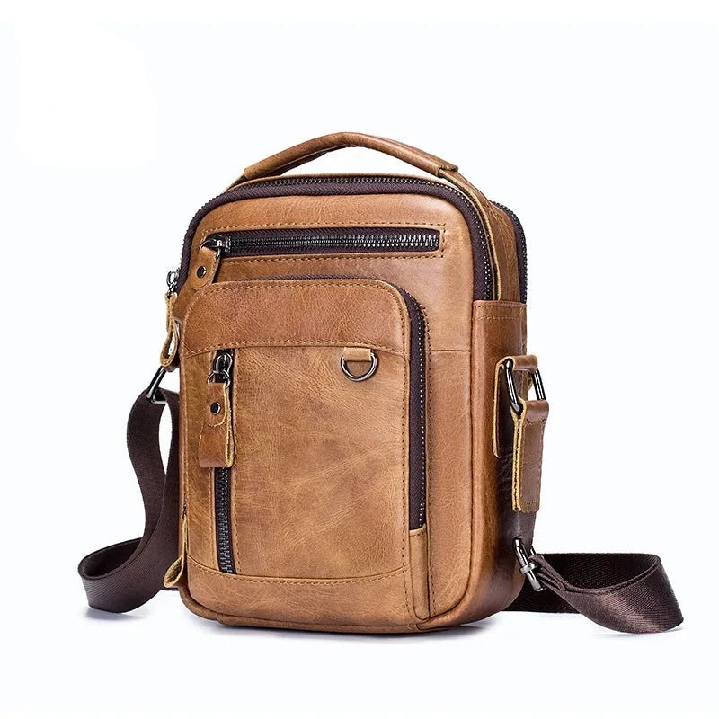 Bolsa de Couro Genuíno  Masculina Transversal Tiracolo