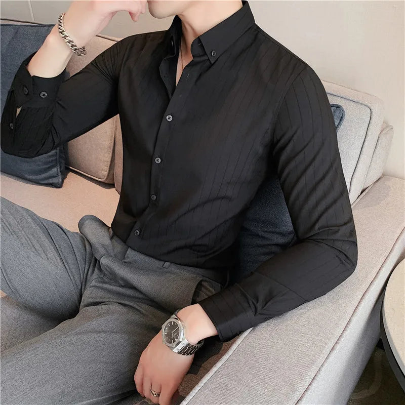 Camisa Social Masculina Listradas Anti-Rugas com Elastano